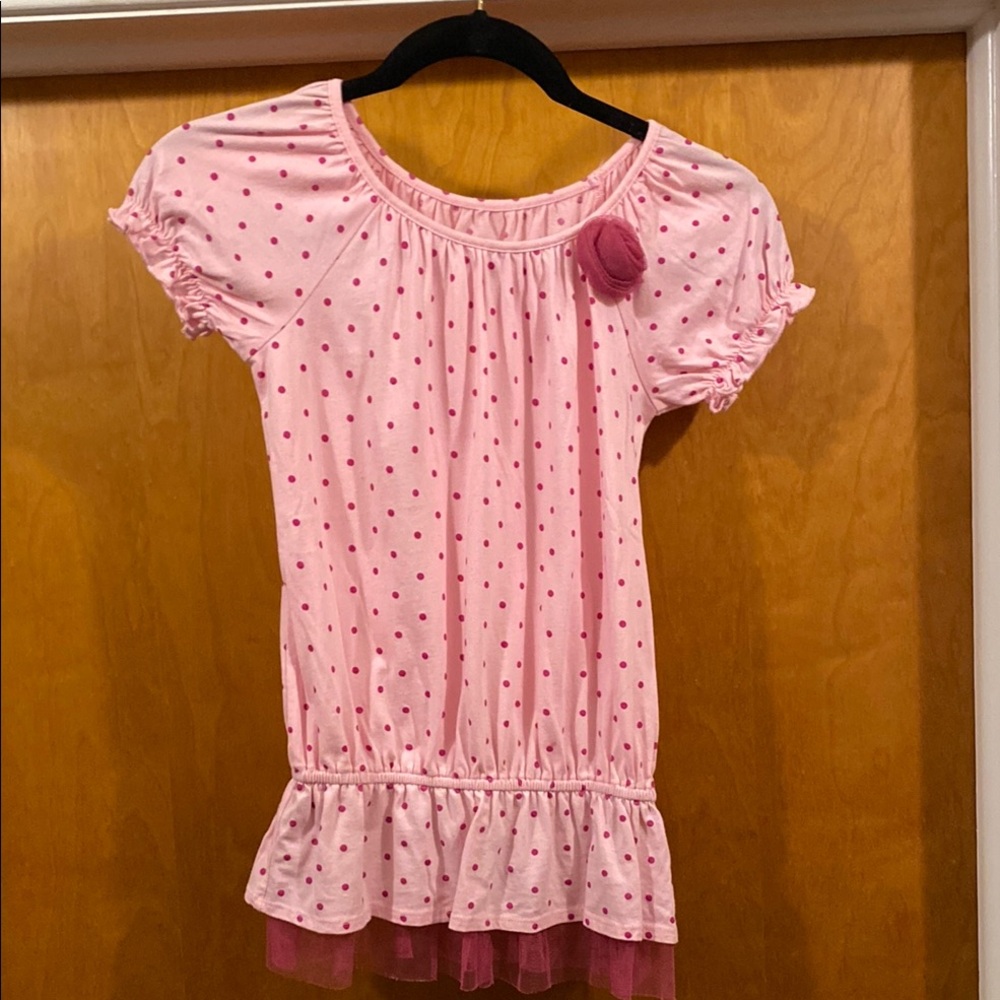Pink Polka Dot Ruffle Top